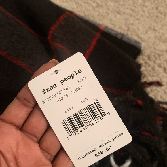 NWT Free People Black Red Plaid Fringe Scarf - Picture 7 of 7